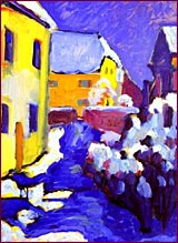 Vasily Kandinsky, Cemetery and Vicarage in Kochel. 1909. Oil on cardboard. Stdtische Galerie im Lenbachhaus, Munich.