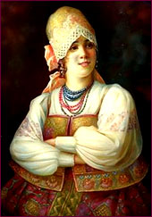 Fedoskino school of painting. The Merchants Daughter.