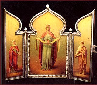 Silver-mounted triptych icon