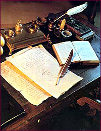 Pushkin's writing table in Mihailovskoe.