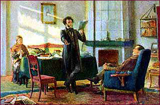 Pushkin in Mihailovskoye, N. Ge, 1875.