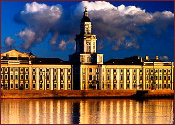 The Neva River and the Museum of Anthropology and Ethnography in St. Petersburg.