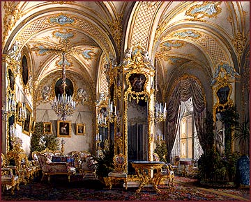 Interiors of the Winter Palace. The Drawing Room in Rococo II Style, with Cupids , Watercolour, Edward Hau, 1860s.