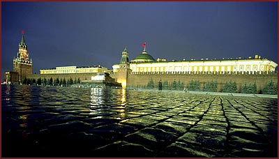 Moscow, view of Kremlin, Red Square and Lenin Mausoleum.